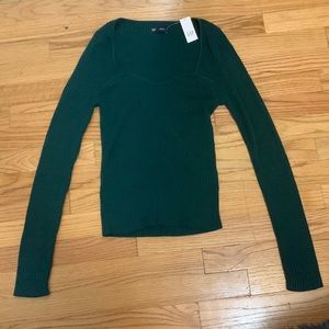 Gap Green Knit Longsleeve with Sweetheart Neckline